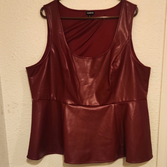 torrid Tops - Torrid Zinfandel Faux Leather Peplum Top 3 3x 22/24